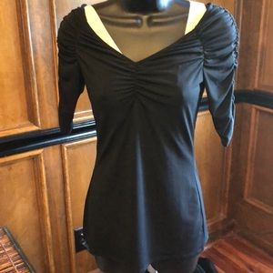 Bisou Bisou black ruched top offshoulder shirt  xs